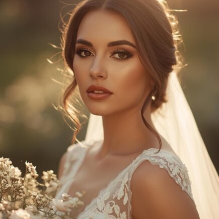 Bride with soft glam makeup and glowing skin