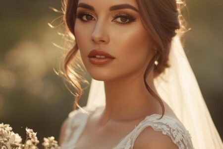 Bride with soft glam makeup and glowing skin