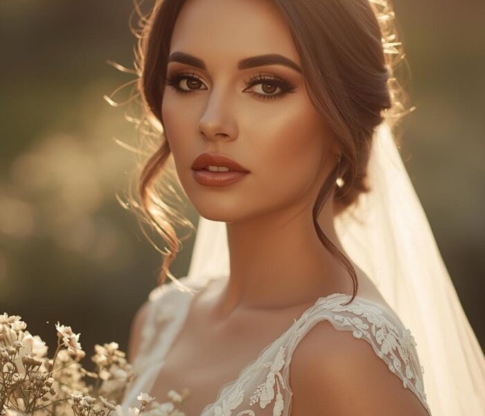 Bride with soft glam makeup and glowing skin