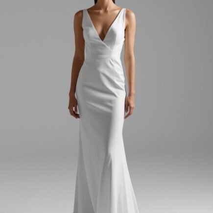 modern bride wearing a sleek minimalist weeding gown