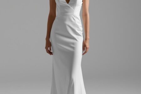 modern bride wearing a sleek minimalist weeding gown