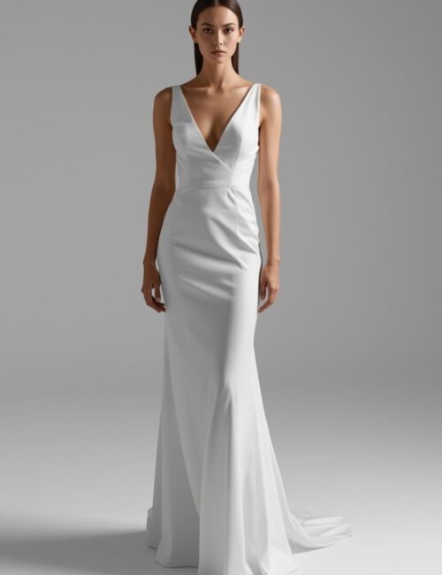 modern bride wearing a sleek minimalist weeding gown