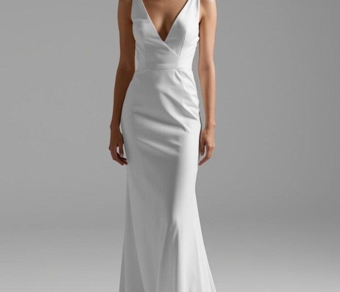 modern bride wearing a sleek minimalist weeding gown